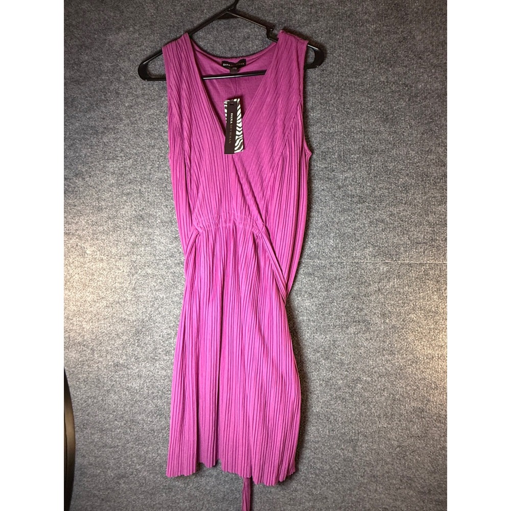 Dana Buchman Gypset Journey Magenta Accordion Pleated V-Neck Midi Dress Womens M